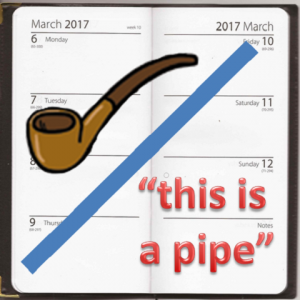 Image expressing "Pictures versus Words". An image of a pipe and the text "This is a pipe"